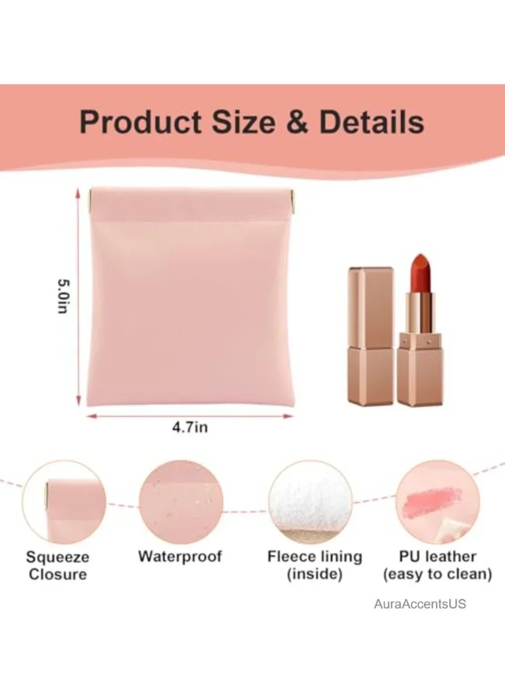 Mini Faux Leather Cosmetic Bags for Purse 4 Pack - Waterproof Snap Closure